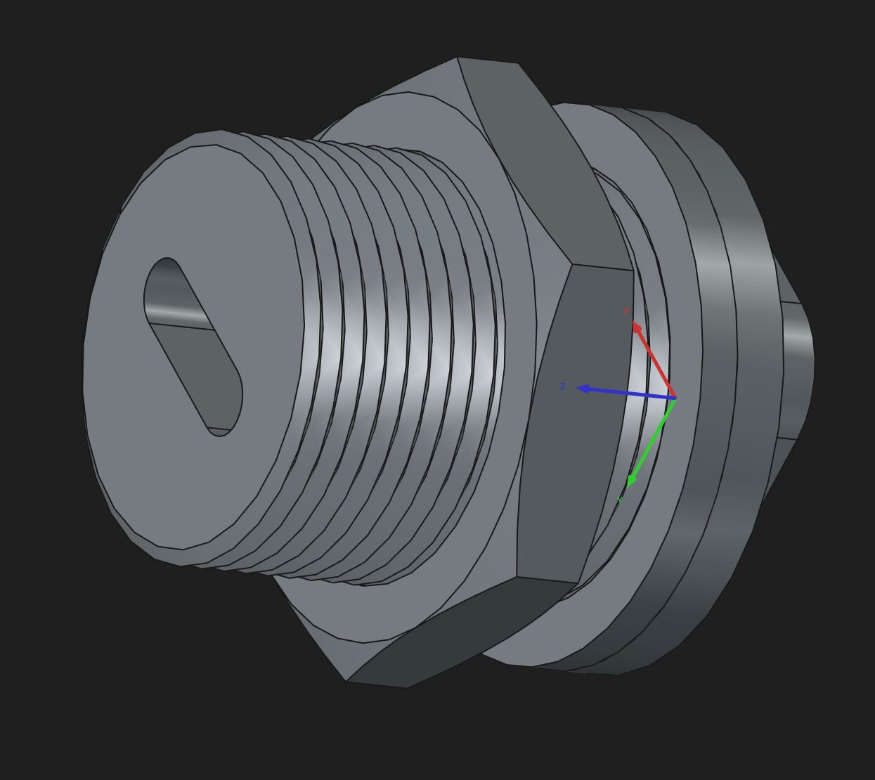 A USB coupler model built in FreeCAD by Claude Code from a 2D drawing